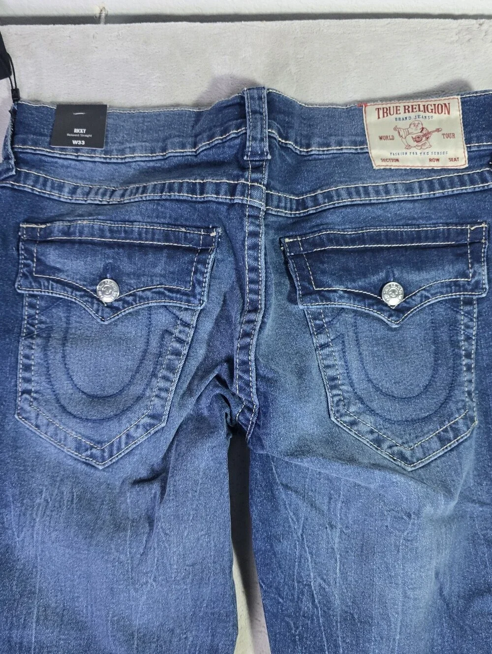 NWT True Religion Ricky SN Flap Relaxed Straight Fit Jeans Sz Actual 34x33 Blue